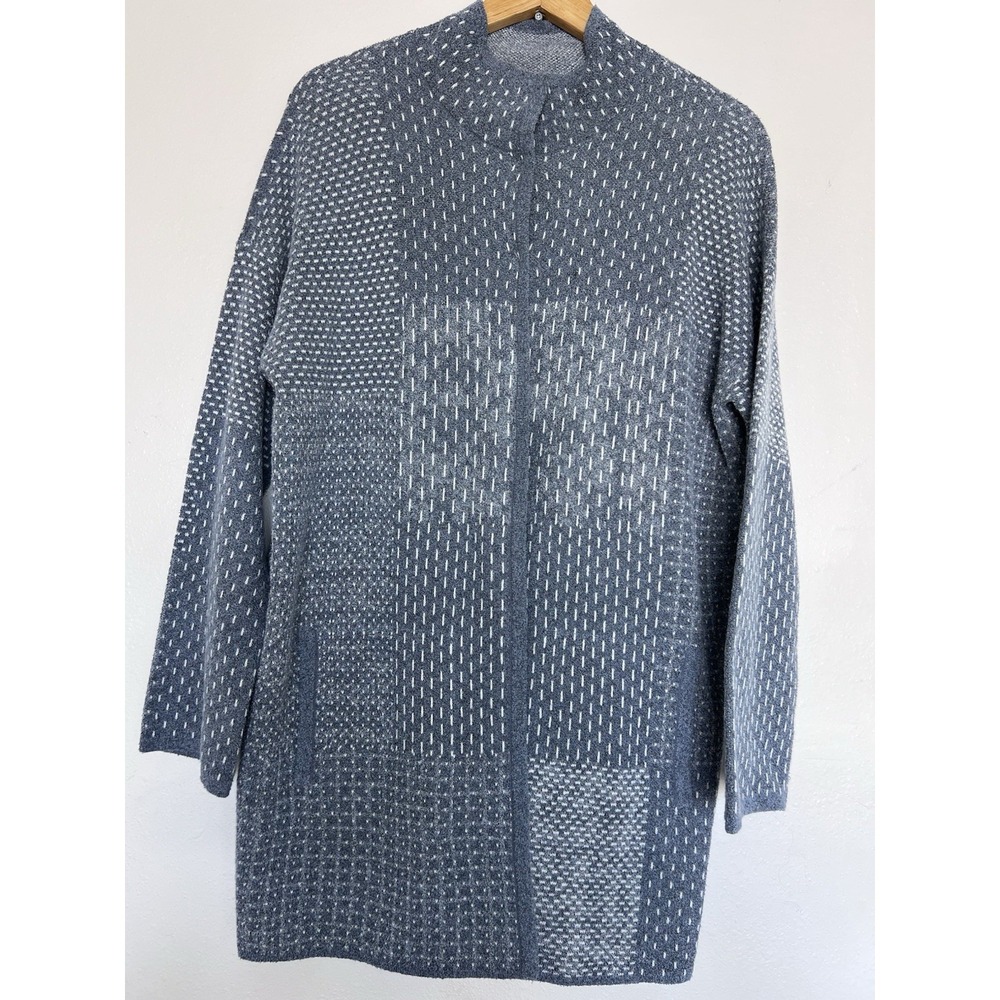 Pure Jill Long Cardigan-M-Blue-Coastal Grandma-Lagenlook-Layer-Artsty-Minimalist